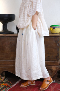 ekeko真丝刺绣裙裤，印度手工纺织白色花朵阔腿裤，百搭高级感