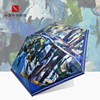 中国伞博物馆蓝色地中海油画系列三折超轻晴雨伞黑胶防晒便携