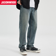 Jasonwood/坚持我的美式简约高街ins水洗牛仔裤春秋宽松直筒长裤