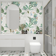 法式卫生间背景墙防水自粘墙贴植物奶油风浴室壁纸复古贴纸简约风