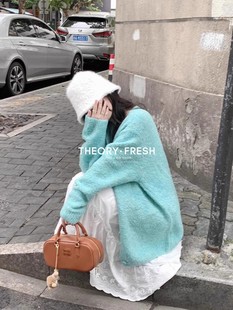 theoryfresh法式慵懒风韩系百搭绿色，毛衣开衫女纯色显嫩针织上衣