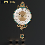 欧式纯铜创意客厅挂钟美式复古个性挂表墙壁，装饰品挂件静音时钟表