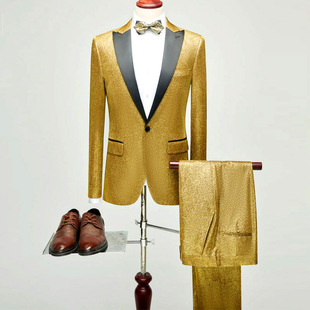 金银色男士西服+西裤两件套个性演出表演礼服舞台男西装裤2件套装