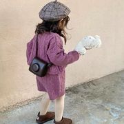 女童2023年秋季紫色麻花毛衣套装，儿童宝宝洋气宽松毛线短裤两件套