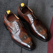 意大利真皮男士商务正装皮鞋英伦布洛克雕花男鞋固特异德比鞋婚鞋