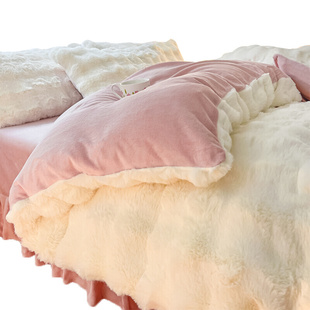 兔毛绒四件套冬季加绒加厚法兰绒床单被罩牛奶绒被套床笠床品