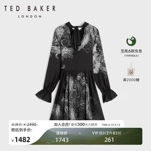 TED BAKER2023秋冬女士新中式水墨印花灯笼袖连衣裙272764