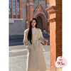 yiyiwang山茶织梦70羊毛白色，设计感浴袍，收腰双面尼大衣气质外套