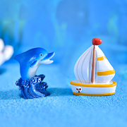 小型鱼缸造景装饰海豚海贝金鱼缸，布景摆件懒人水族箱小船树脂