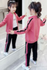 女童春秋套装2024韩版洋气小女孩休闲外套，时髦儿童运动三件套