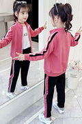 女童春秋套装2024韩版洋气，小女孩休闲外套，时髦儿童运动三件套