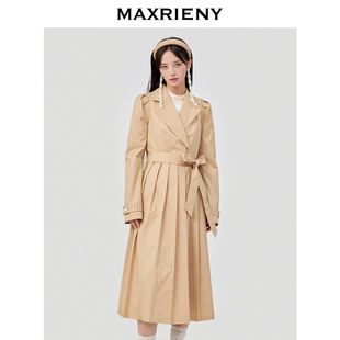 MAXRIENY卡其色风衣女春季英伦风西装领裙式外套长款收腰