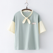 中学生夏季短袖t恤女2022日系可爱猫咪，少女心上衣设计感小众