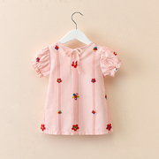 女童夏装短袖2024衬衣宝宝，衬衫纯棉娃娃，衫儿童t恤女孩上衣潮