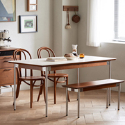 北欧复古岩板餐桌家用小户型原木长方形，饭桌不锈钢实木餐桌椅组合