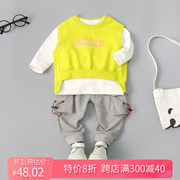 0一1-3岁小童装男童宝宝春装网红婴儿帅气潮韩版春秋衣服三件套装