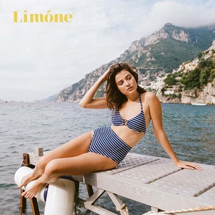 Limone2022冬季三角杯高腰分体泳衣女温泉聚拢显瘦性感比基尼