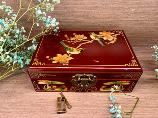 平遥红色推光漆器首饰盒，复古结婚收纳实木木质，送礼鸳鸯纯手工