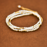 韩国时尚14k黄金项链女精致百搭小珍珠，金管满天星细链彩金锁骨链