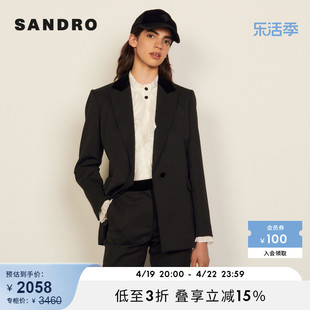 sandrooutlet女装法式气质，通勤黑色一粒扣西装，外套sfpve00566