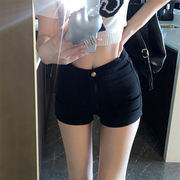 美式辣妹牛仔短裤女夏季2023高腰，显瘦薄款紧身弹力包臀热裤子