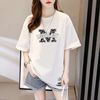 韩国夏季白色短袖T恤女2024宽松大码潮流简约字母印花中长款显瘦