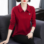 长袖T恤女春秋冬季修身显瘦大码女装polo衫中年妈妈休闲百搭上衣