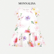 2023春夏monnalisa童装花卉，印花裙女童，纯棉短袖连衣裙