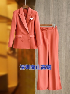 橘色中长款西装上衣阔腿裤两件套欧美晚会礼服裤套装职业气质女装