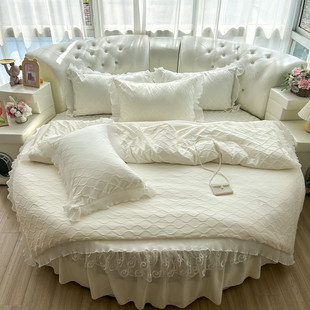 韩式春夏圆床床裙四件套，蕾丝公主圆形床笠加厚夹棉床罩床品2米2.2