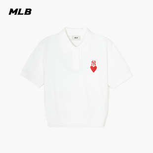 MLB 女款爱心刺绣polo衫休闲短袖T恤百搭24夏季PQH02