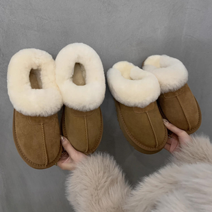 厚底雪地靴女靴子真皮羊毛增高半拖时尚鞋子短靴2023年冬棉靴