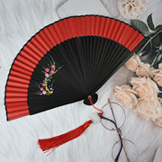 古风红色扇子中国风跳舞蹈折扇网红古装典汉服布折叠小扇子夏