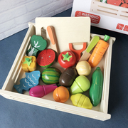 大号木盒磁性切切看水果蔬菜切切乐宝宝木制厨房仿真过家家玩具