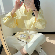 奶黄色长袖衬衫女2024年春秋chic法式叠穿上衣设计感小众衬衣