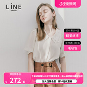 Line女装韩国夏季甜美蕾丝花边娃娃领短袖雪纺透气衬衫AWBLKE6000