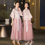 中式伴娘服秋季2023中国风姐妹装闺蜜团大码显瘦加厚绒礼服女