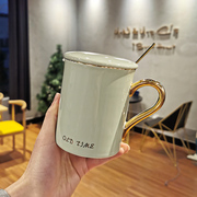 ins陶瓷马克杯女带盖勺办公室喝水杯家用大容量情侣咖啡杯子创意
