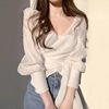 韩版chic春春优雅气质褶皱v领交叉绑带设计感小众雪纺衬衫上衣女