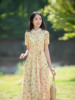 黄色雪纺短袖衬衫领连衣裙2023夏装女设计感小众文艺时尚长裙