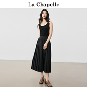拉夏贝尔lachapelle黑色半身裙，女春季收腰显瘦a字百褶长裙子