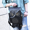 韩版个性大眼猫头鹰背包潮时尚绣线复古学生，包卡通(包卡通)纯色pu双肩包