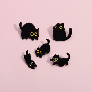 黑色猫咪胸针卡通动物金属徽章，衣服包包装饰品别针，配饰小饰品胸章