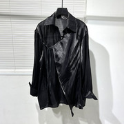 原创暗黑系时尚设计师斜边扣轻薄复古衬衫假两件男女小众衬衣