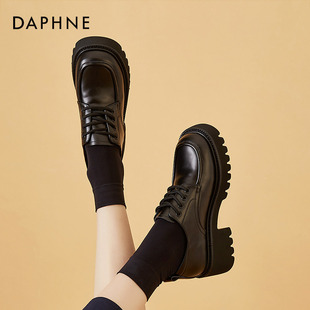 daphne达芙妮~英伦小皮鞋女2024高跟单鞋，黑色厚底女鞋乐福鞋