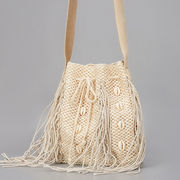 夏季手工编织贝壳流苏，女藤编沙滩，手提包大容量单肩斜跨包
