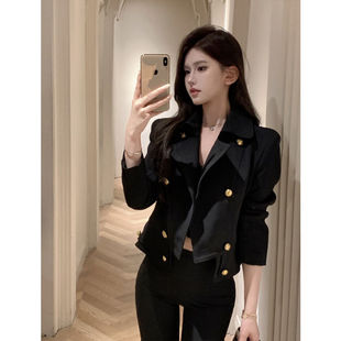 经典黑金外套女生秋季版型超好气质高级感黑色上衣长袖开衫