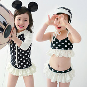韩版女童泳衣儿童夏季防晒速干圆点四件套，比基尼可爱女孩泳装