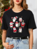 Christmas Penguin Owl T shirt 圣诞企鹅猫头鹰印花女黑色T恤