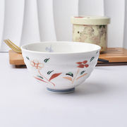 日式陶瓷手绘和风植物花卉圆形小碗日料酱料小碗家用螺纹小米饭碗